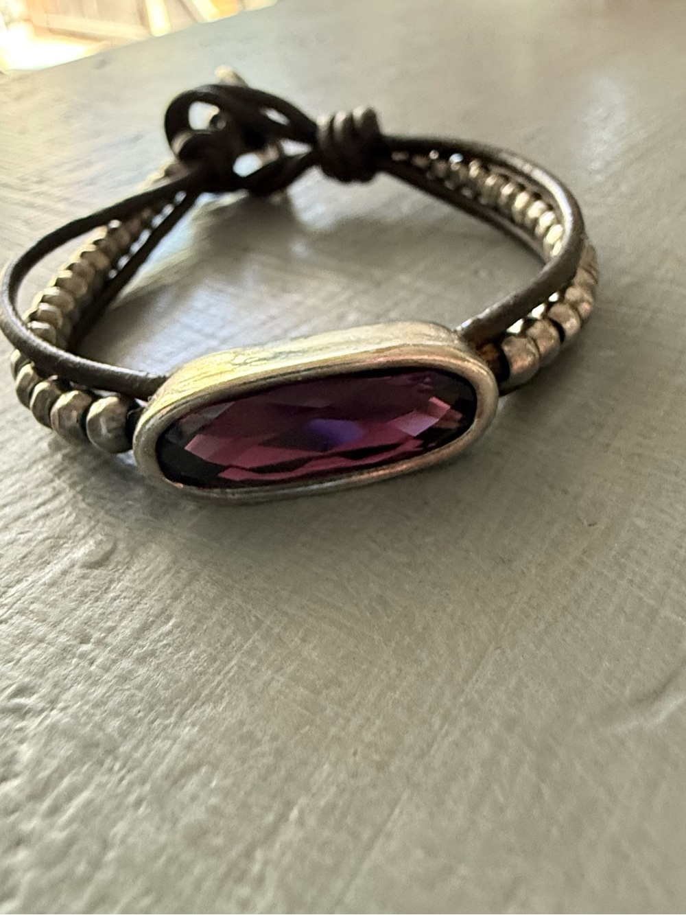 Uno De 50 Leather Wrap Bracelet with Purple Crystal Accent